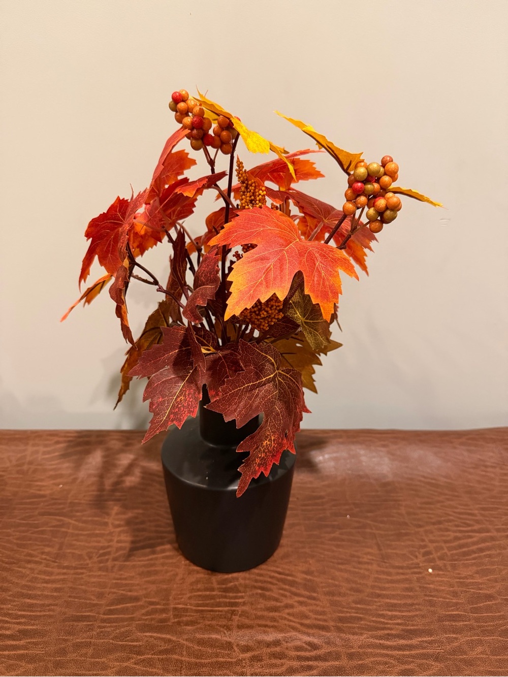 Autumn Maple Leaf & Berry Faux Floral Arrangement NWT